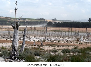 Low Water Level In Theewaterskloof Dam Due To Severe Drought, Western Cape, South Africa 