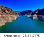 low water levels of lake mead viewed from the hoover dam