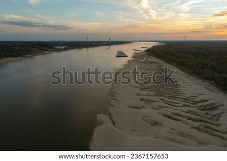 Low water on the Mississippi River near Vicksburg, MS, USA.