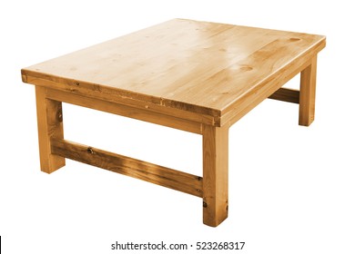 Low Wooden Table Isolated On White Background, Work With Clipping Path.