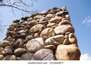 Low-angle Shot Of Old Stone Fireplace Remains