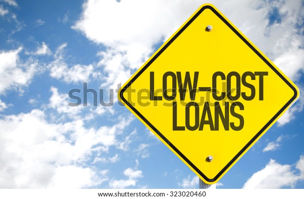 Low-Cost Loans sign with\
sky background
