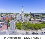 Lowell City Hall and downtown aerial view in downtown Lowell, Massachusetts MA, USA.