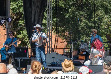 Lowell, Massachusetts, US-July 30, 2022: Cedric Watson And Bijou Creole, A Zydeco Band Perform At The Lowell Folk Festival Is A Large Free Outdoor Music Festival.