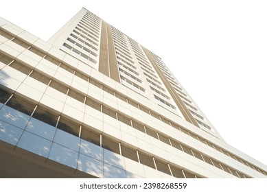 Lower angle view of tall building, nameless and simple architectural tower, white and classical building view, png isolated white background