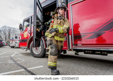 Lower Burrell, Pa., USA - May 3, 2018:  MOCK DUI TRAINING For Fire, Police, And Ems Paramedics At A Staged Car Accident With Injuries And Fatality, Parents Being Restrained