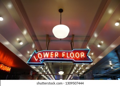 "Lower Floor" retro neon sign          