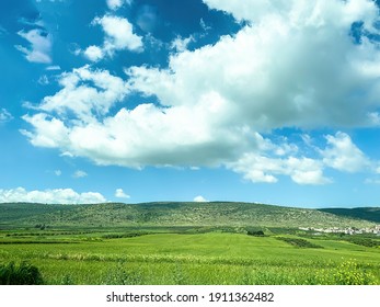 Lower Galilee panorama at spring time. 4K