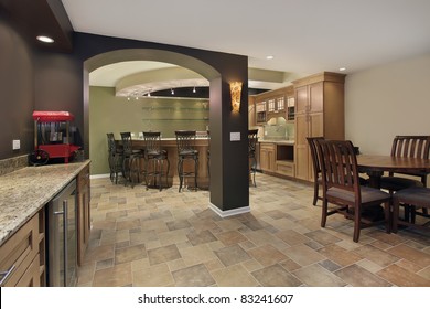 Lower Level Basement With Bar And Chairs