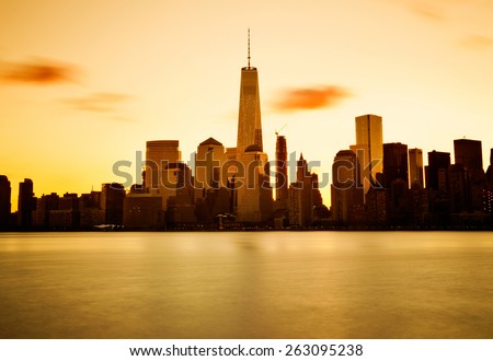 Lower Manhattan in New York City at sunrise