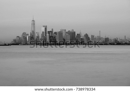 Lower Manhattan skyline in black and white