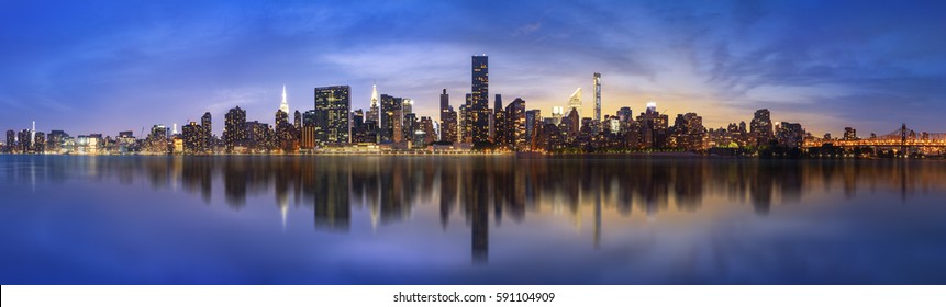 Lower Manhattan Skyline. Giant Panoramic View USA