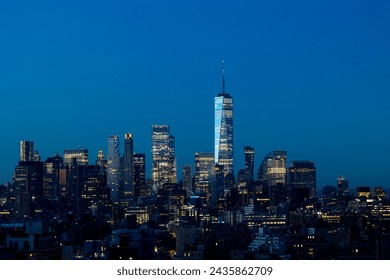 Lower Manhattan skyline at night - Powered by Shutterstock