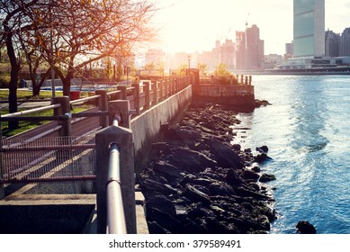 Lower Manhattanat Sunset As Viewed From Hudson River Park