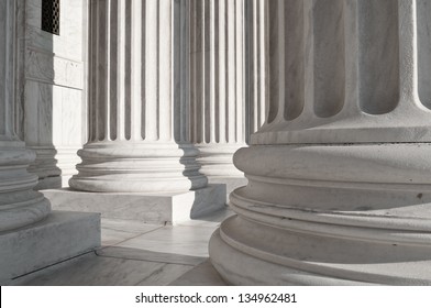 The Lower Part Of The Massive Columns At The US Supreme Court Building.