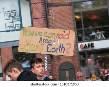 Lüneburg, Lower Saxonia, Germany, 20.Sept. 2019, Global Climate Strike On The Market Square In Front Of The Town Hall, How We Can Raid Area 51 Without Earth?