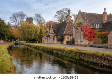 Lower Slaughter In The Cotswolds, Autumn. River Eye Leads Through Village