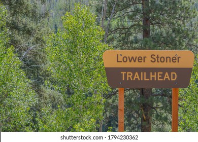 The Lower Stoner Trailhead Sign For Hikers In The Mountainous Region Of Montezuma County, Colorado