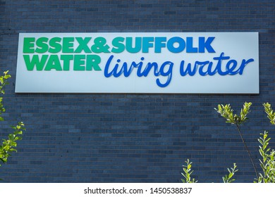 LOWESTOFT, SUFFOLK, ENGLAND, UK - JULY 14, 2019: Essex And Suffolk Water Company Sign And Logo On Their Headquaters Building In Lowestoft.