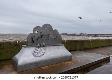 LOWESTOFT, SUFFOLK, UK - DECEMBER 7, 2021: A Memorial To The Lowestoft Fisherman Who Have Been Lost At Sea, Evermore Fitting As Storm Barra Whips Up The North Sea, With Winds Forecast To Reach 60mph. 