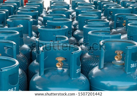 LPG gas bottle stack ready for sell, filling lpg gas bottle.