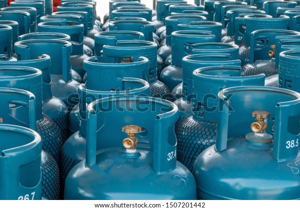 LPG gas bottle stack ready for sell, filling lpg\
gas bottle.