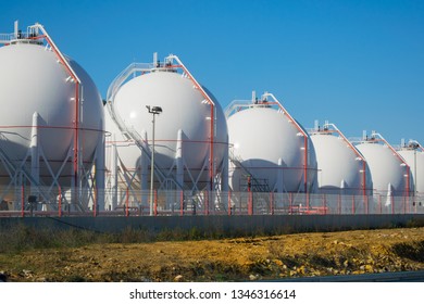 LPG Or LNG Storage Tanks On A Plant.