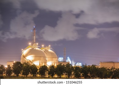 LPG Petroleum Storage Tanks On Petrochemical Plant