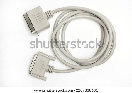 LPT parallel port cable and plug on isolated white background

