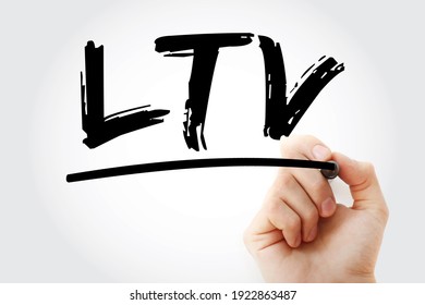 LTV Loan To Value - Ratio Of A Loan To The Value Of An Asset Purchased, Acronym Text With Marker