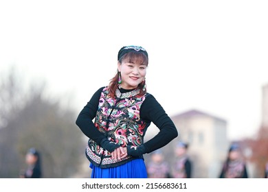 LUANNAN COUNTY, China - November 14, 2021: The beautiful lady is playing in the park, North China