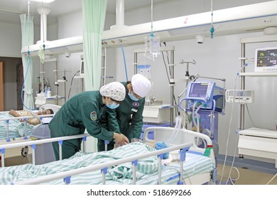 Luannan County - June 18th: Nurses In Intensive Care Unit Busy, June 18th, 2015, Luannan County, Hebei Province, China
