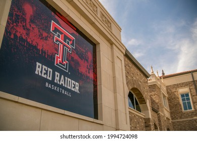 Lubbock, Texas - June 5, 2021: Texas Tech University Red Raiders NCAA Basketball Logo And Field House