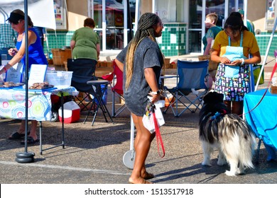 Lubbock, Texas / USA: Circa September 2019
People Enjoying A Shopping Trip To An Open Air Farmers Market Offering Fresh, Organic Fruits And Vegetables.