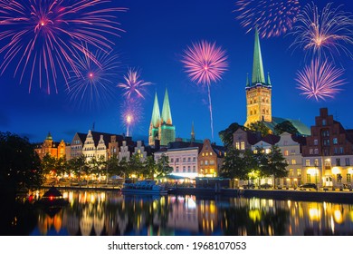 Lubeck (Germany) With Fireworks During New Year's Eve