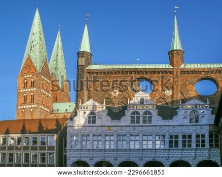 Lubeck Town Hall is an medieval structure which began as a 13th century cloth hall, Germany  