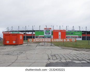 LUBIN, POLAND - DECEMBER 20, 2021: Zaglebie Sign In Front Of Stadion Miejski In Lubin, Poland