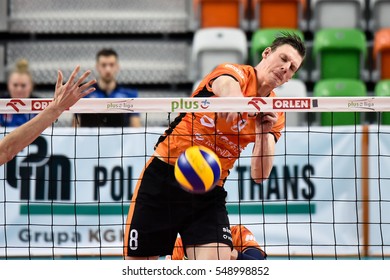 LUBIN, POLAND - JANUAR 4, 2017: Men's 
Men's Volleyball Polish Cup Match Cuprum Lubin - Espadon Szczecin 2:3. In Action Marcus Bohme.