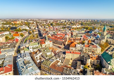 Lublin - Krakowska Gate and the old city seen from the air. Aerial view of the tourist part of Lublin.