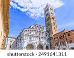 Lucca, Italy. Façade and bell tower of Lucca Cathedral.