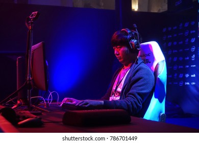 Lucca, Italy - November 3, 2017: The Performance Of Gaming Player For Competition For Electronic Sports Of StarCraft