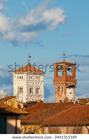 Lucca medieval clocktower and St Michael bell tower