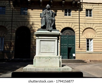 Lucca,Tuscany/Italy - August 08, 2020: Statue Of Francesco Carrara Was An Italian Lawyer And Politician. He Was One Of The First Criminal Law Scholars To Want To Abolish The Death Penalty In Europe.