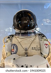 Lucern, Switzerland - March 14 2021: A Spacesuit From Felix Baumgartner Used For The Red Bull Stratos Project