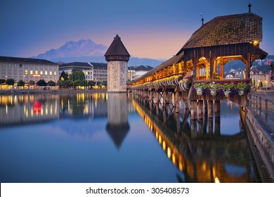 Lucerne. Image of Lucerne, Switzerland during twilight blue hour. - Powered by Shutterstock