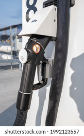 Lucerne, Switzerland - June 16, 2021: Hydrogen Fuel Pump At An Agrola Filling Station, For Cars Powered By Environmentally Friendly, Hydrogen-powered Fuel Cells, Detail – Image