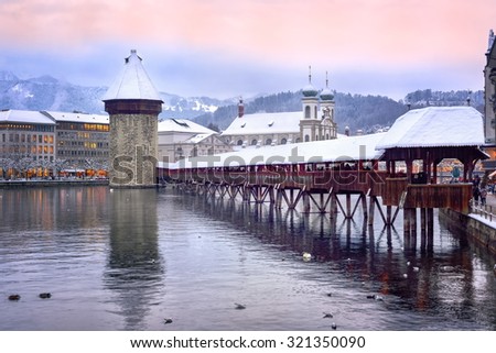 Lucerne, Switzerland, on a winter evening