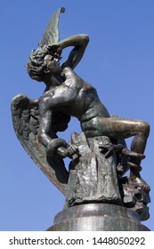 Lucifer statue on Buen Retiro public park at Madrid, Spain