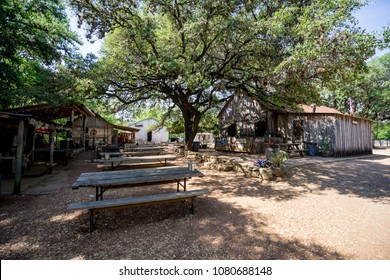 LUCKENBACH, TEXAS - APRIL 29th, 2018: Outdoor Music Venue Behind The Old Post Office In Luckenbach Texas. Made Famous By The Song Luckenbach Texas By Waylon Jennings And Willie Nelson