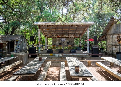 LUCKENBACH, TEXAS - APRIL 29th, 2018: Outdoor Music Venue Behind The Old Post Office In Luckenbach Texas. Made Famous By The Song Luckenbach Texas By Waylon Jennings And Willie Nelson